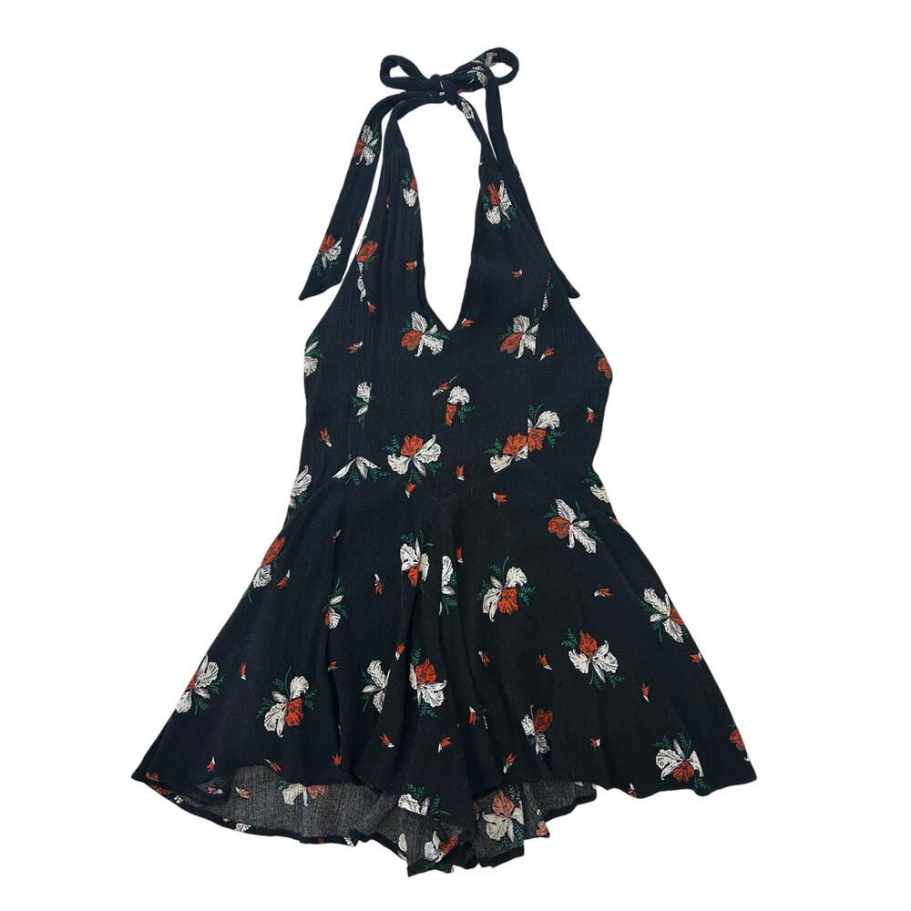 Free People Black Floral Short Halter Playsuit Romper Size 0
